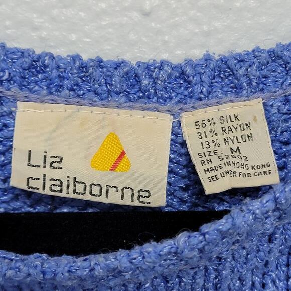 VTG Liz Claiborne Silk Blend Sweater Short Sleeve Blue Purple Periwinkle Med 568 - Picture 3 of 9
